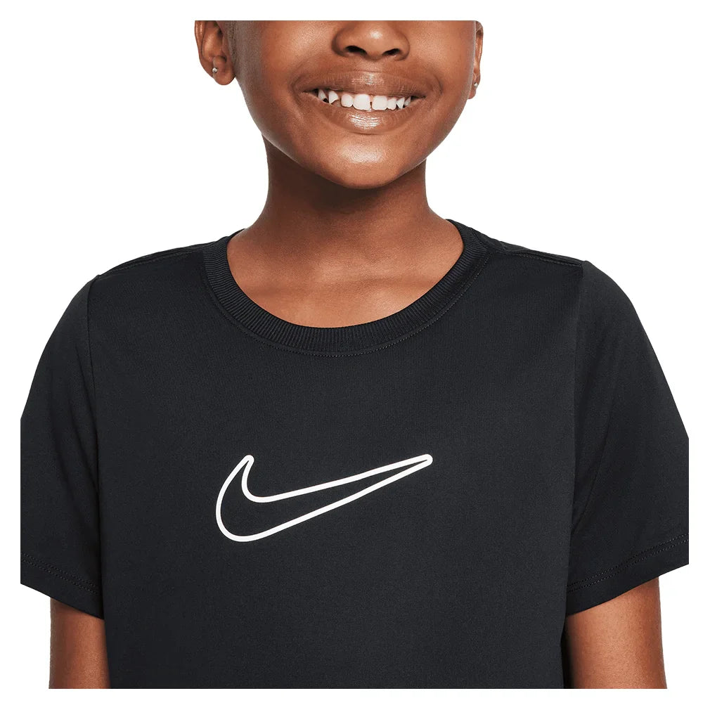 Girls` Dri-FIT One Short Sleeve Training Top Black and White Apparel Nike