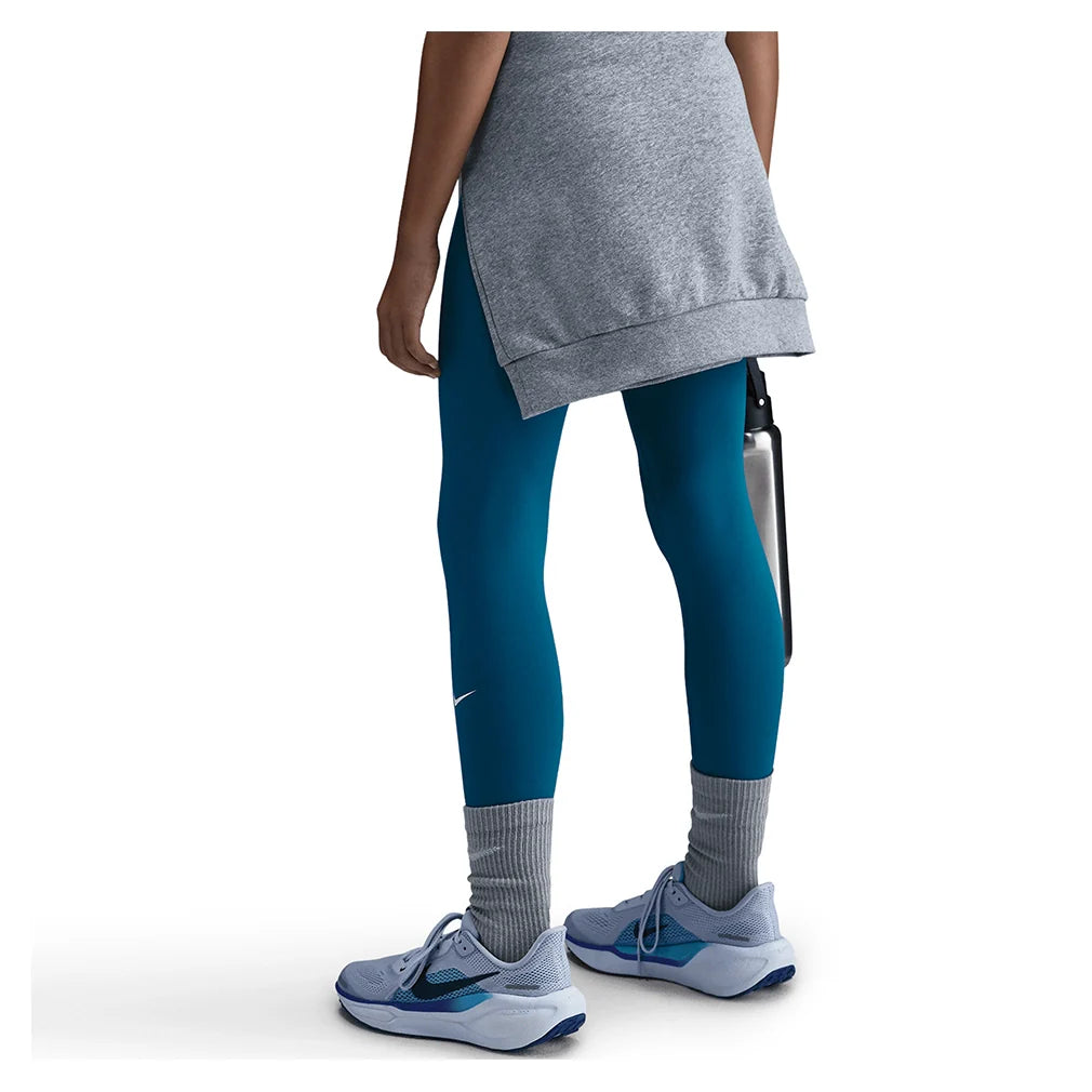 Girls' One Dri-FIT High-Waisted Training Leggings Green Abyss and White Apparel Nike