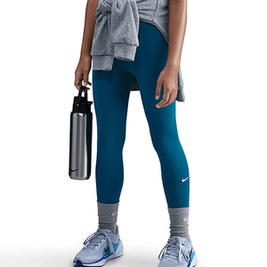 Girls' One Dri-FIT High-Waisted Training Leggings Green Abyss and White Apparel Nike