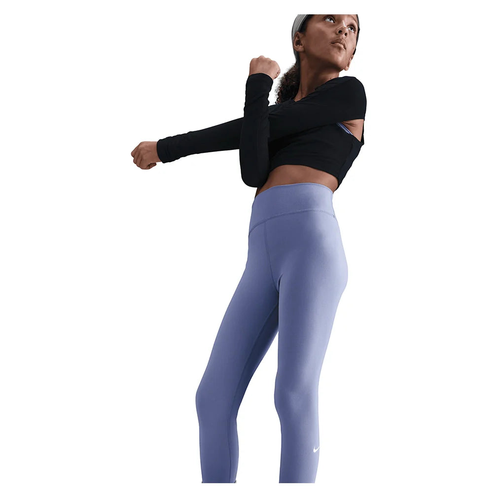 Girls' One Dri-FIT High-Waisted Training Leggings World Indigo and White Apparel Nike