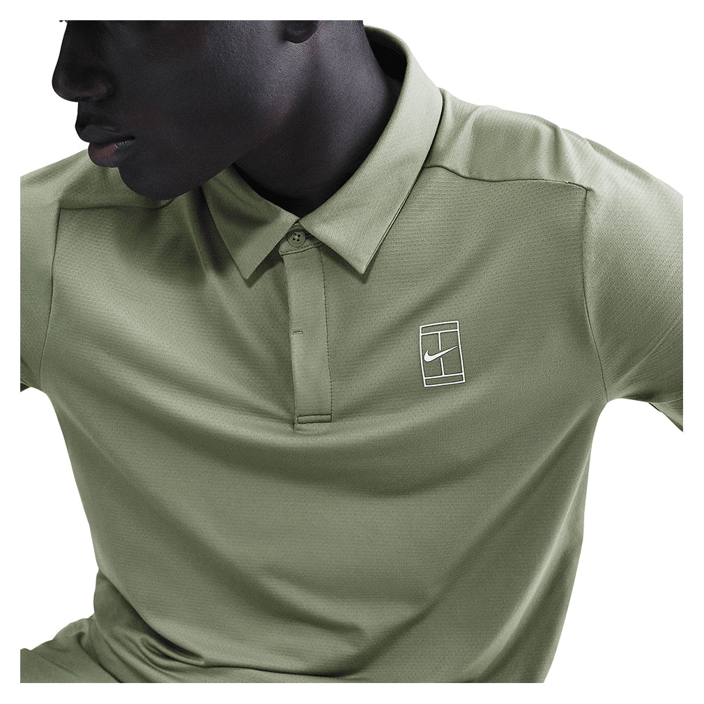 Men's Court Dri-FIT Advantage Tennis Polo Oil Green and White Apparel Nike