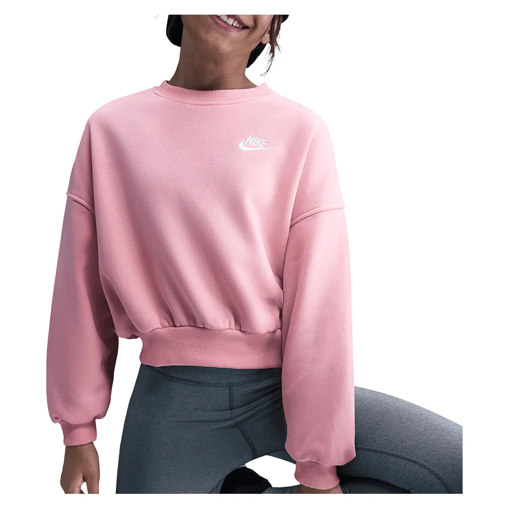 Girls' Sportswear Club Fleece Boxy Crew-Neck Sweatshirt Med Soft Pink Apparel Nike