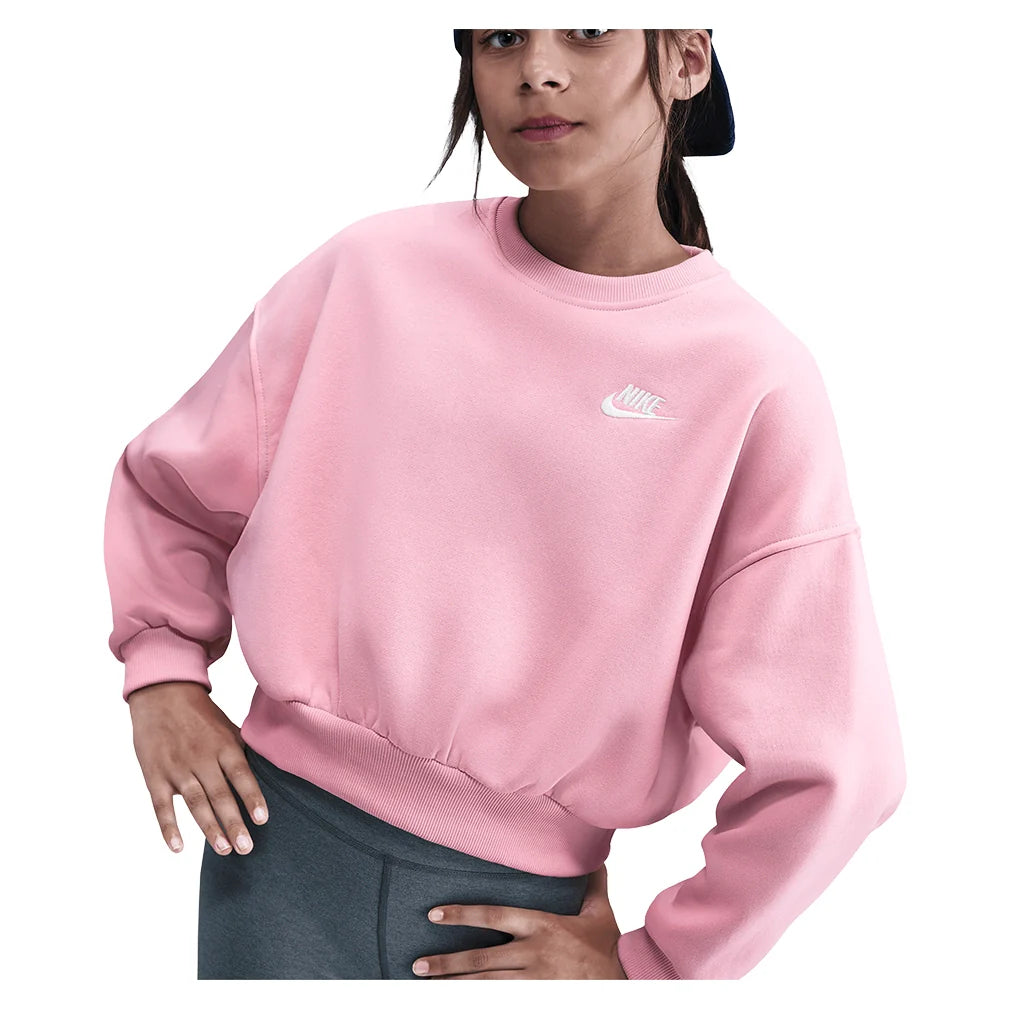 Girls' Sportswear Club Fleece Boxy Crew-Neck Sweatshirt Med Soft Pink Apparel Nike