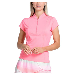Women`s Swing Zip Short Sleeve Tennis Top Flamingo Apparel Lucky In Love