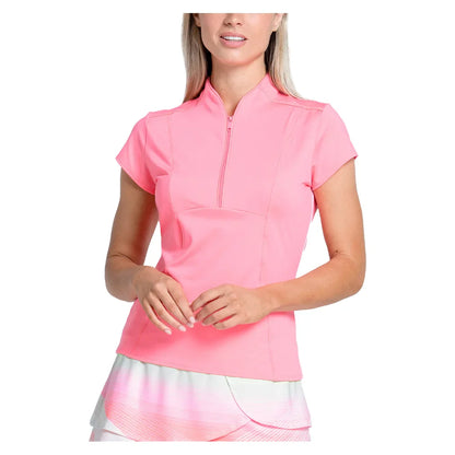 Women`s Swing Zip Short Sleeve Tennis Top Flamingo Apparel Lucky In Love