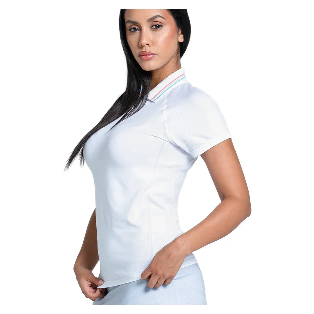 Women`s Seamless Textured Short Sleeve Tennis Polo White Apparel Lucky In Love