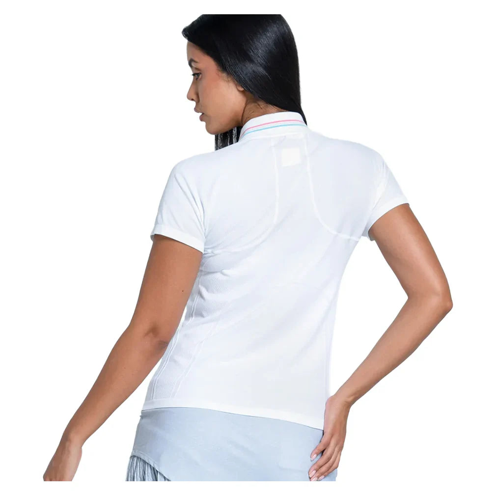 Women`s Seamless Textured Short Sleeve Tennis Polo White Apparel Lucky In Love