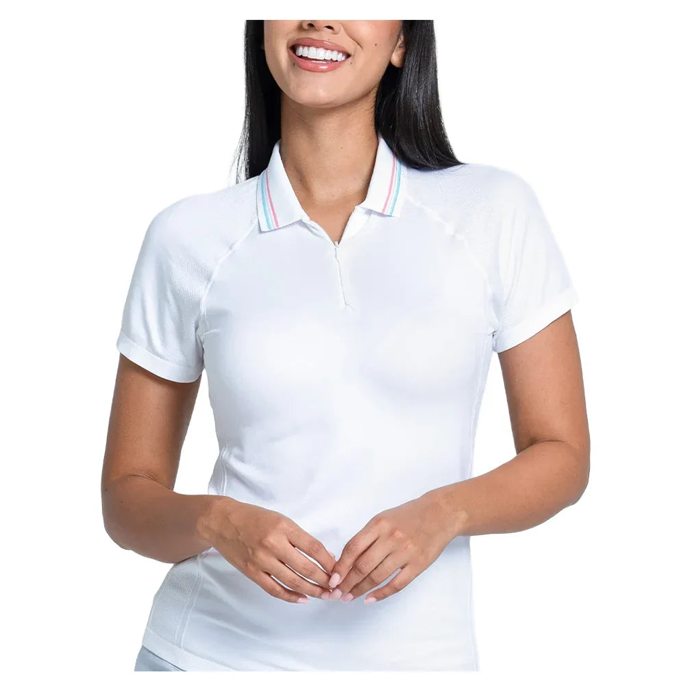 Women`s Seamless Textured Short Sleeve Tennis Polo White Apparel Lucky In Love