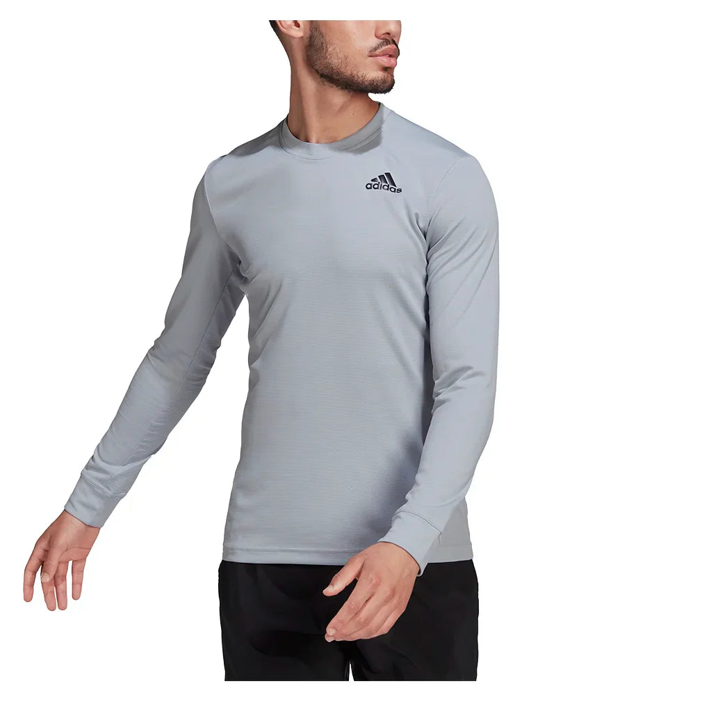 Men`s Freelift Long Sleeve Tennis Top Halo Silver Apparel Adidas