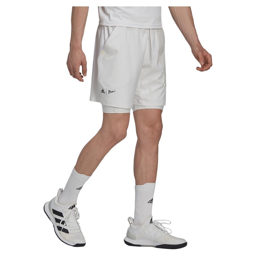 Men's London 7 Inch 2 in 1 Tennis Short White Apparel Adidas