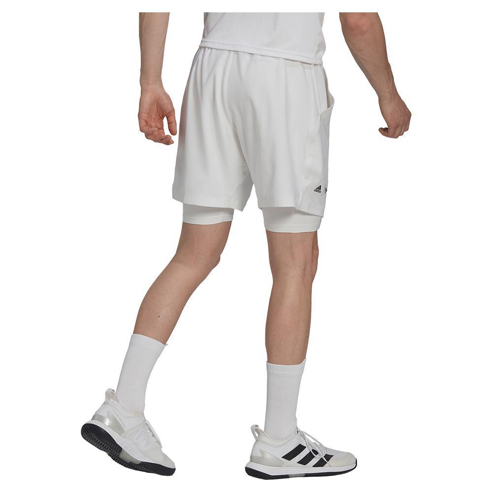Men's London 7 Inch 2 in 1 Tennis Short White Apparel Adidas