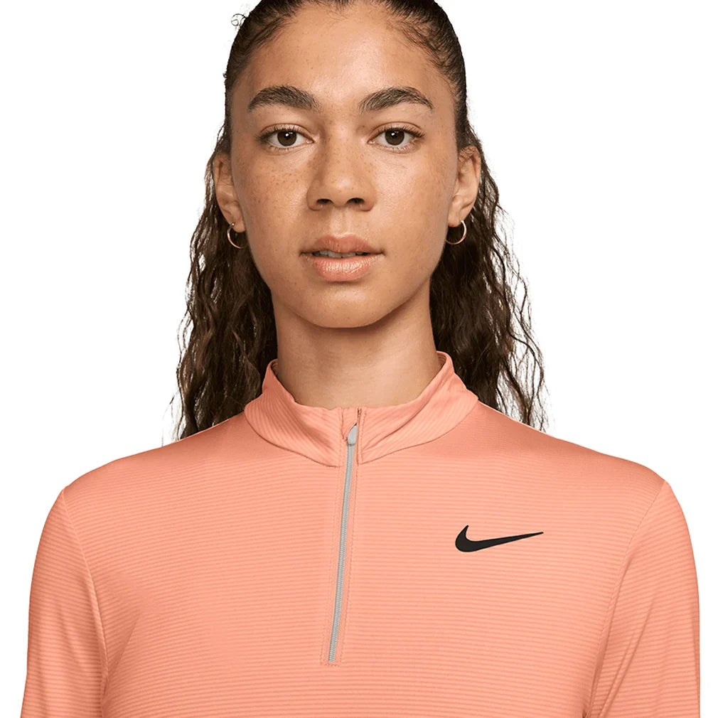 Women`s Dri-Fit Victory 1/2 Zip Long Sleeve Tennis Top Apricot Agate and White Apparel Nike