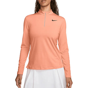 Women`s Dri-Fit Victory 1/2 Zip Long Sleeve Tennis Top Apricot Agate and White Apparel Nike
