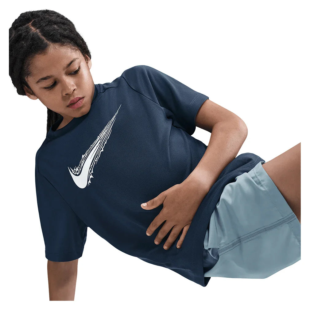 Boys` Multi Dri-FIT Short-Sleeve Training Top Midnight Navy and White Apparel Nike
