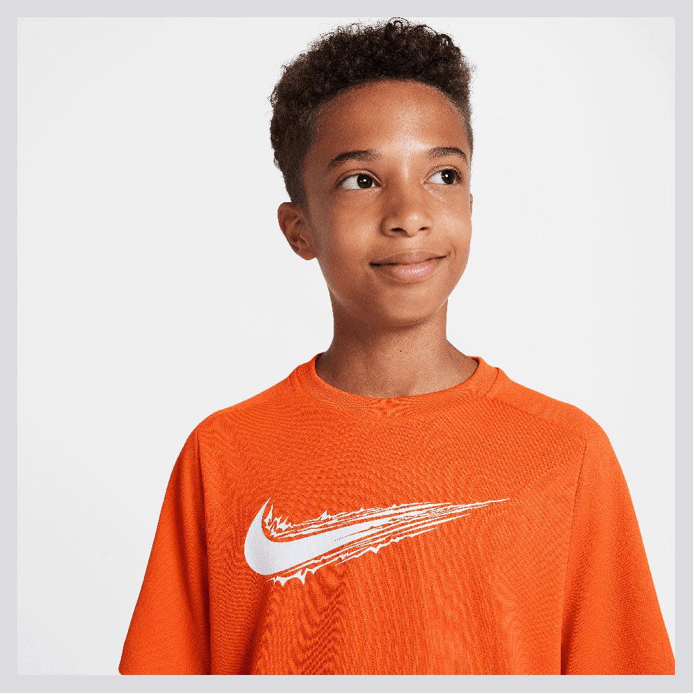 Boys' Dri-Fit Multi Short Sleeve Training Top Safety Orange and White Apparel Nike