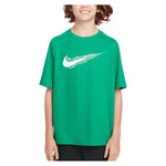 Boys` Dri-FIT Multi Short Sleeve Training Top Stadium Green and White Apparel Nike