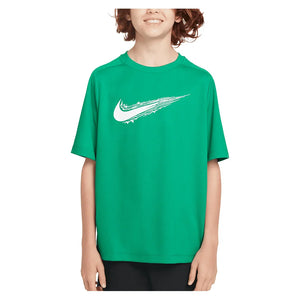 Boys` Dri-FIT Multi Short Sleeve Training Top Stadium Green and White Apparel Nike