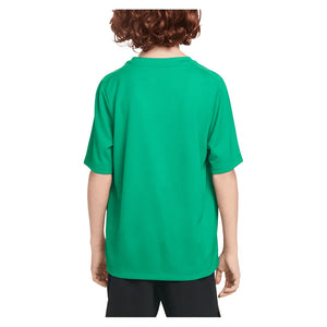 Boys` Dri-FIT Multi Short Sleeve Training Top Stadium Green and White Apparel Nike