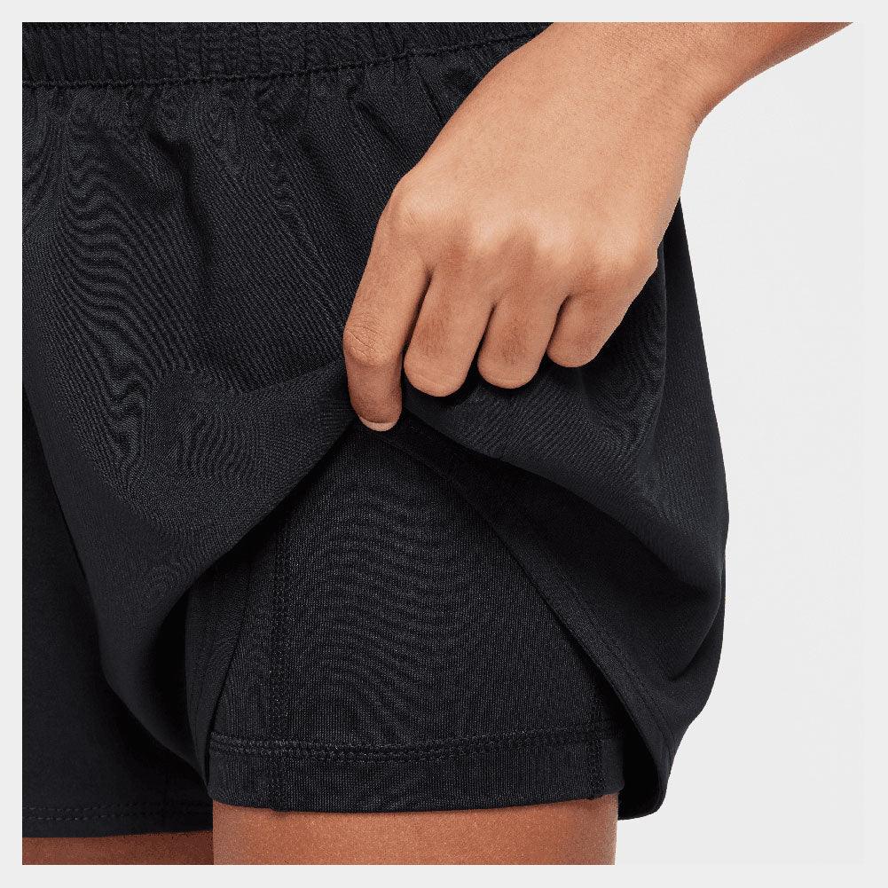 Girls' One Dri-Fit 2in1 3 inch Tennis Shorts Black and White Apparel Nike