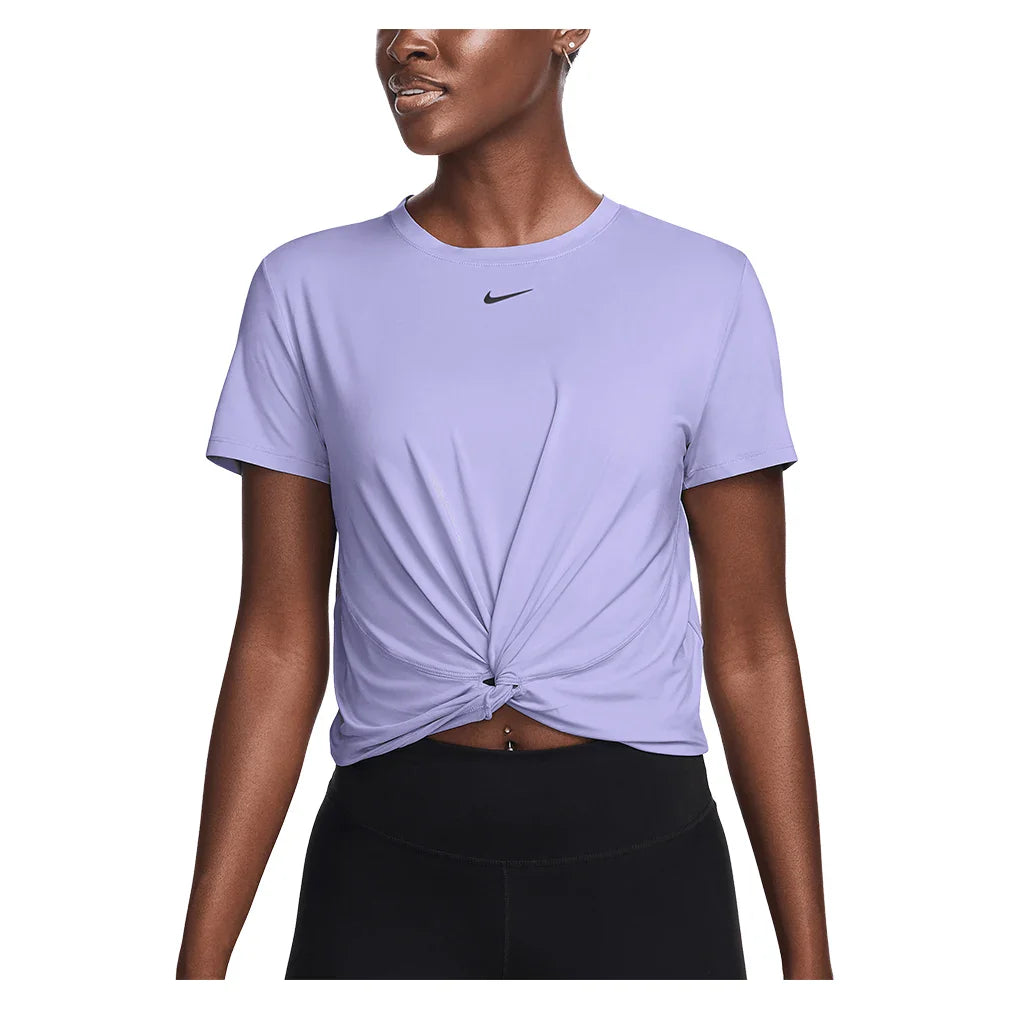 Women`s One Classic Twist Short Sleeve Top Lilac Ice and Black Apparel Nike