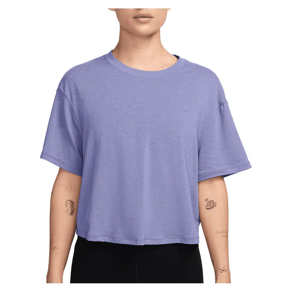 Women`s One Relaxed Dri-FIT Cropped Short Sleeve Top Lilac Ice and Clear Apparel Nike