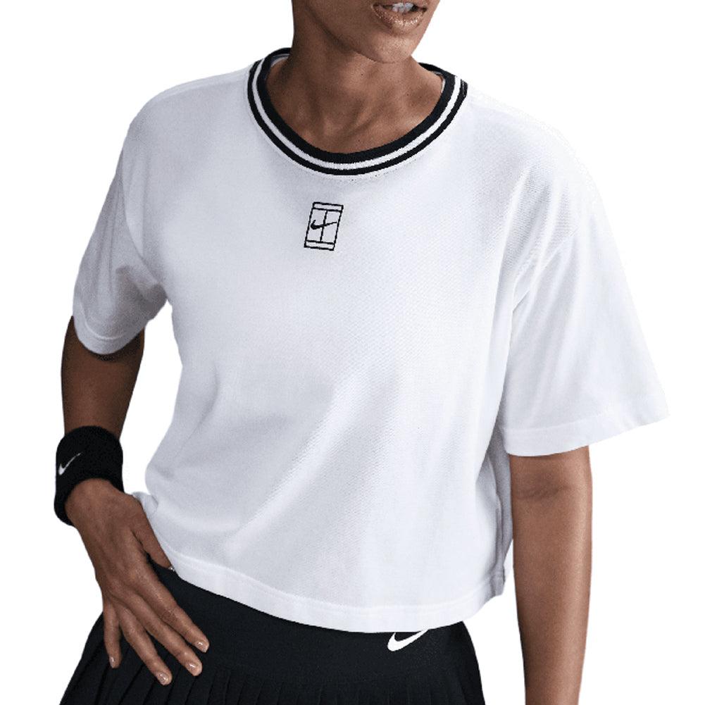 Women`s Dri-Fit Short Sleeve Cropped Tennis Top White Apparel Nike