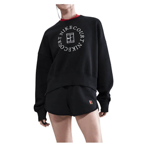 Women`s Court Heritage Phoenix Fleece Oversized Long Sleeve Tennis Crew Black Apparel Nike