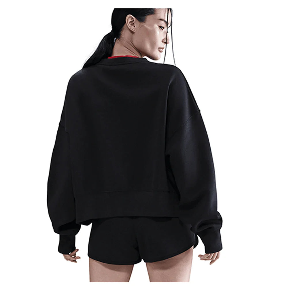 Women`s Court Heritage Phoenix Fleece Oversized Long Sleeve Tennis Crew Black Apparel Nike