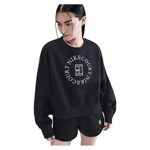 Women`s Court Heritage Phoenix Fleece Oversized Long Sleeve Tennis Crew Black Apparel Nike