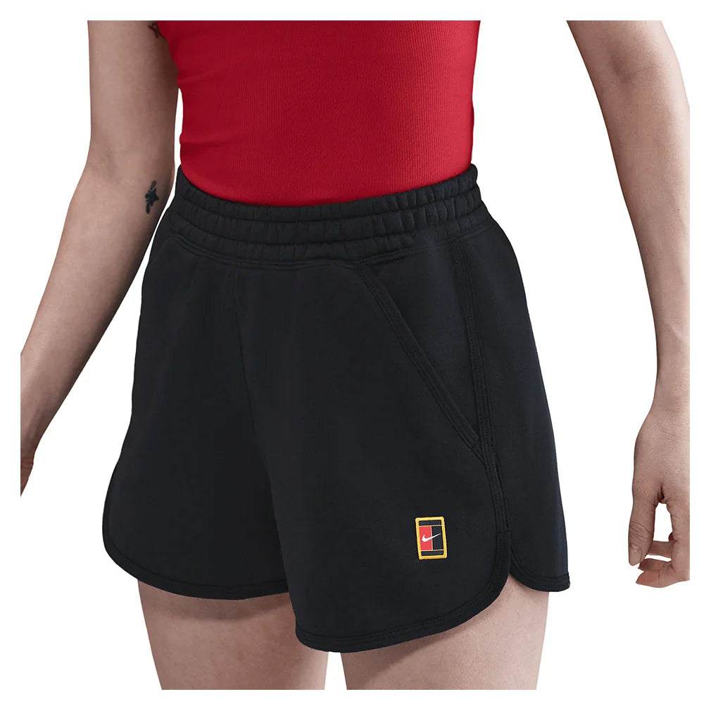 Women`s Court Heritage Mid-Rise Fleece Tennis Shorts Black Apparel Nike