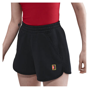 Women`s Court Heritage Mid-Rise Fleece Tennis Shorts Black Apparel Nike