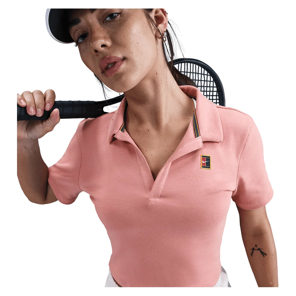 Women's Court Heritage Short-Sleeve Cropped Tennis Polo Red Stardust Apparel Nike