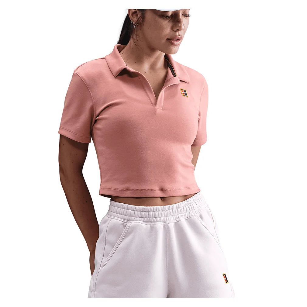 Women's Court Heritage Short-Sleeve Cropped Tennis Polo Red Stardust Apparel Nike