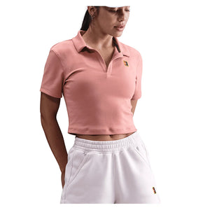 Women's Court Heritage Short-Sleeve Cropped Tennis Polo Red Stardust Apparel Nike