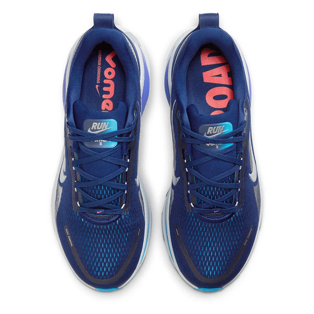 Men`s Vomero 18 Running Shoes Blue Void and Metallic Silver Footwear Nike