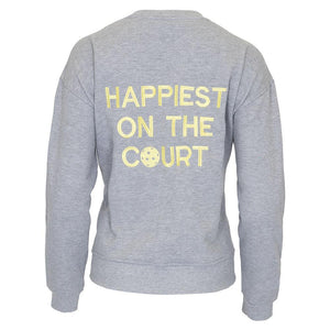 Women`s Happiest On The Court Pickleball Sweatshirt Grey and Yellow Apparel CourtLife