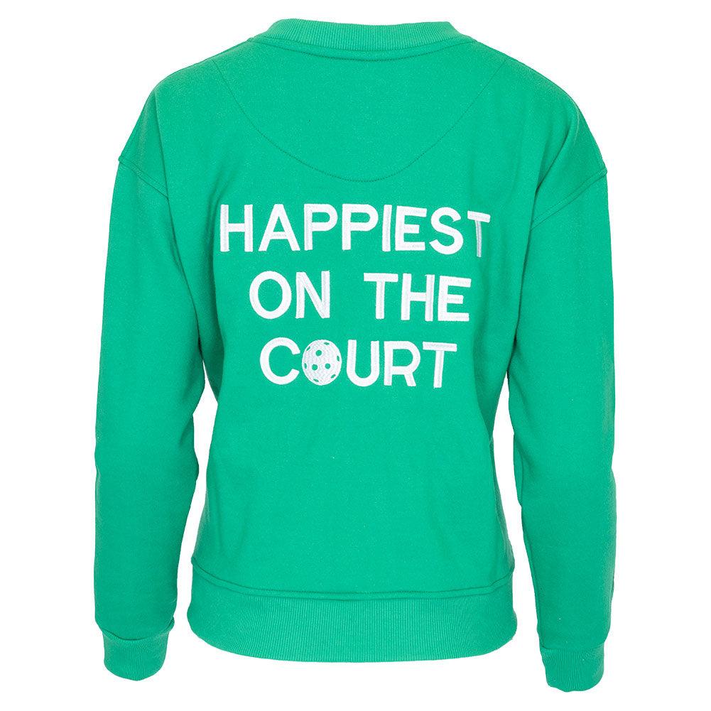 Women`s Happiest On The Court Pickleball Sweatshirt Green and White Apparel CourtLife