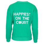 Women`s Happiest On The Court Pickleball Sweatshirt Green and White Apparel CourtLife