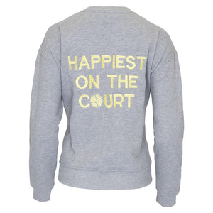 Women`s Happiest On The Court Tennis Sweatshirt Grey and Yellow Apparel CourtLife
