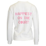 Women`s Happiest On The Court Pickleball Sweatshirt White and Pink Apparel CourtLife