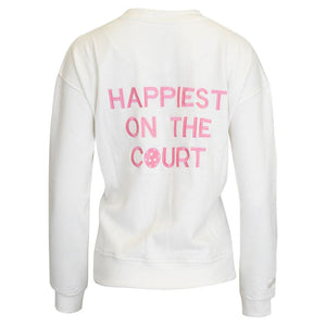 Women`s Happiest On The Court Pickleball Sweatshirt White and Pink Apparel CourtLife