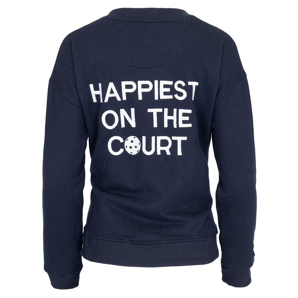 Women`s Happiest On The Court Pickleball Sweatshirt Navy and White Apparel CourtLife