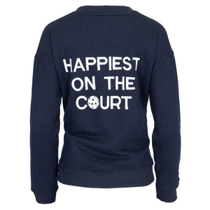Women`s Happiest On The Court Pickleball Sweatshirt Navy and White Apparel CourtLife