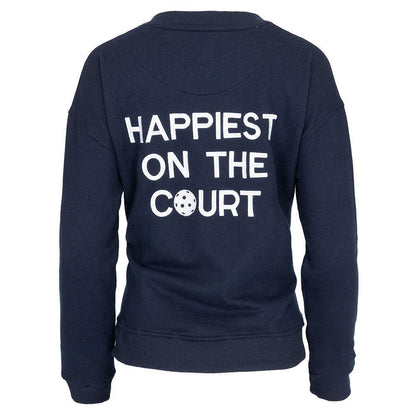 Women`s Happiest On The Court Pickleball Sweatshirt Navy and White Apparel CourtLife