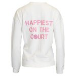 Women`s Happiest On The Court Tennis Sweatshirt White and Pink Apparel CourtLife
