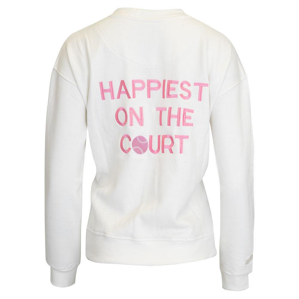 Women`s Happiest On The Court Tennis Sweatshirt White and Pink Apparel CourtLife