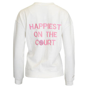 Women`s Happiest On The Court Tennis Sweatshirt White and Pink Apparel CourtLife