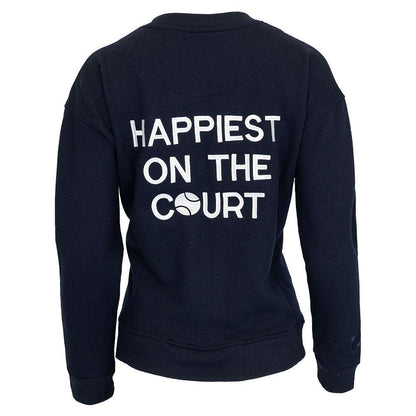 Women`s Happiest On The Court Tennis Sweatshirt Navy and White Apparel CourtLife