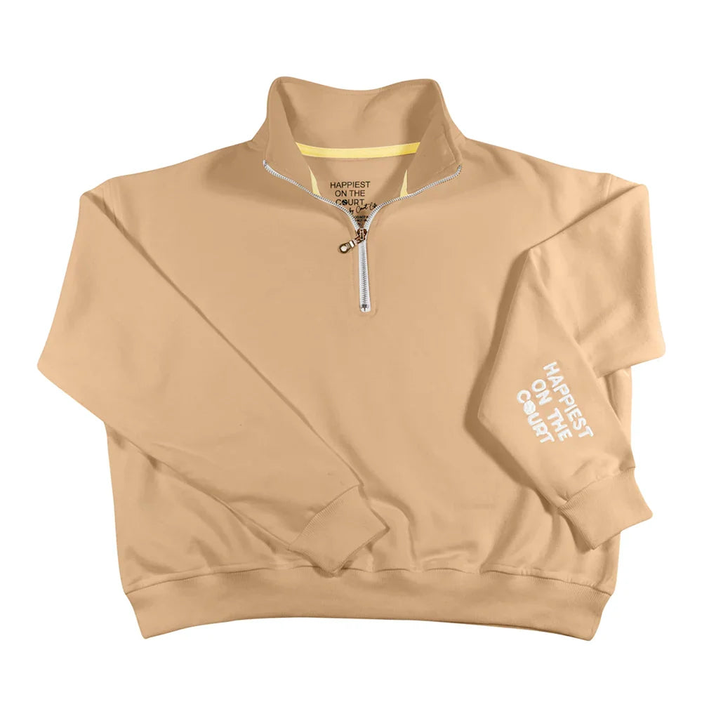 Women's Happiest On The Court 1/4 Zip Tennis Sweatshirt Camel Apparel CourtLife