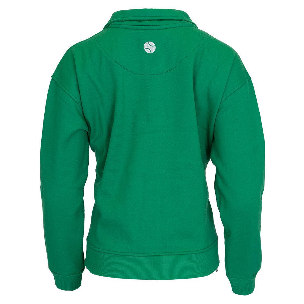 Women`s Happiest On The Court 1/4 Zip Tennis Sweatshirt Green and White Apparel CourtLife